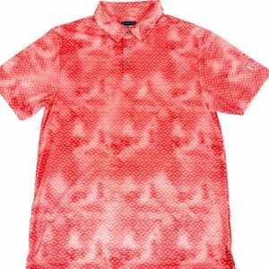 PGA TOUR Mens Large Red Coral White Short Sleeve Fish Print Athletic Golf Polo